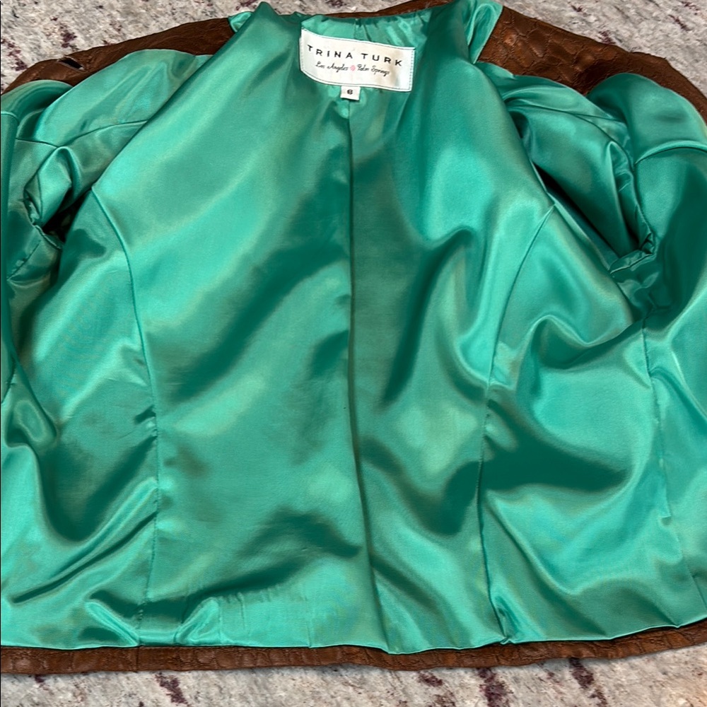 Trina Turk Brown Croc-Embossed Women's Jacket, Size 8 - Picture 5 of 5